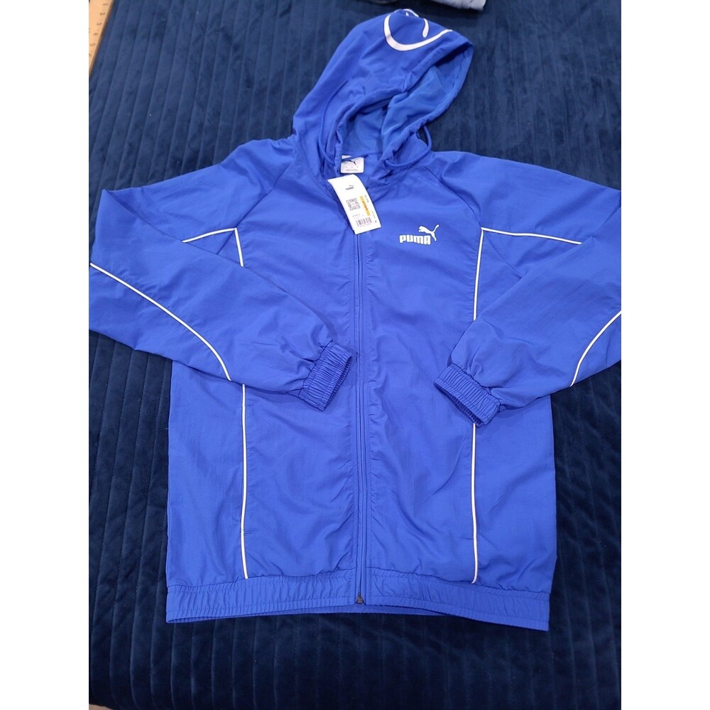 PUMA Sport Hooded Woven Jacket Men SM Blue Long Sleeve Windbreaker Full Zip B27